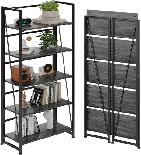 Miniatura 11 de BHG Estantería plegable multifuncional vintage, soporte para plantas sin montaje, estantes de almacenamiento para oficina en casa (gris, 4 niveles)