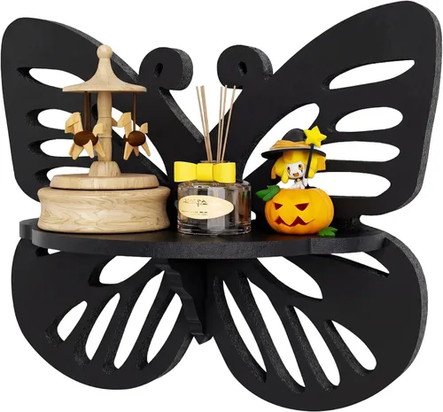 Miniatura 11 de Estante flotante en forma de mariposa rosa para habitación de niña, bonito estante de pared para decoración de guardería, pequeño estante decorativo