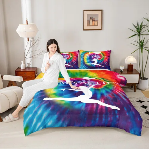 Miniatura 22 de Manfei - Juego de edredón para amantes de la gimnasia y la danza, tamaño individual, juego de ropa de cama romántica con diseño de cielo estrellado