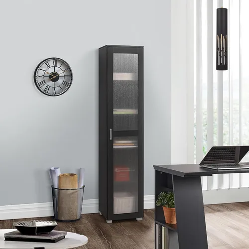 Miniatura 8 de Kings Brand Furniture Romero - Armario de almacenamiento alto Curio, estantería alta perfecta para sala de estar, cocina, dormitorio y oficina, Negro