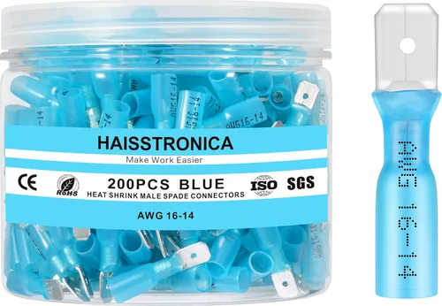 Miniatura 10 de haisstronica 150 piezas de conectores de pala hembra termorretráctiles amarillos, kit de terminales termorretráctiles hembra de pala calibre AWG
