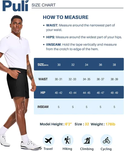 Miniatura 7 de PULI Pantalones cortos de golf para hombre, 5 pulgadas, elásticos, impermeables, con 5 bolsillos, para viajes, senderismo, uso casual, negocios