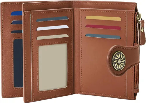 Miniatura 19 de Tipmile Billeteras pequeñas de cuero para mujer, con 2 ventanas de identificación, con bloqueo RFID, tarjetero con cremallera y bolsillo