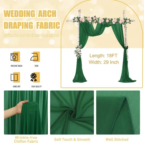 Miniatura 3 de FUHSY Arco de boda de 18 pies, 2 paneles de tela de gasa verde esmeralda, cortinas transparentes para telón de fondo, cortinas verdes, cortinas