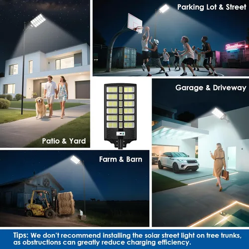 Miniatura 5 de Farolas solares impermeables para exteriores, 9000 W, gran iluminación comercial de estacionamiento con sensor de movimiento y control remoto