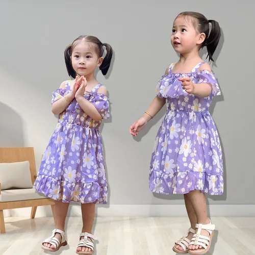 Miniatura 2 de Vestido de verano para niñas pequeñas, vestido de princesa de gasa, vestido de tutú floral, ropa de playa con tirantes, falda de verano para niña