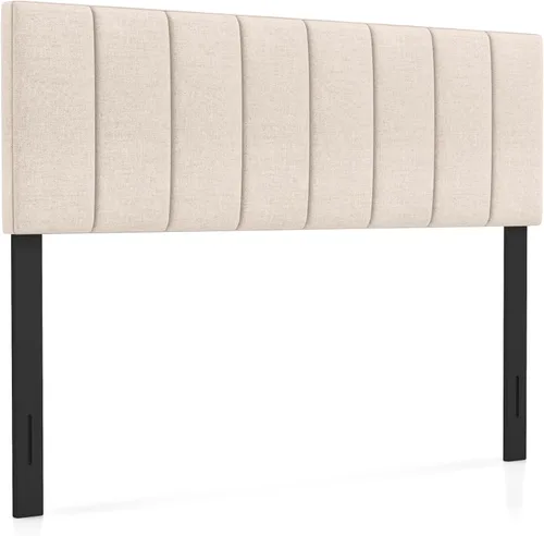 Miniatura 10 de KOMFOTT - Cabecera tapizada en tela de lino para cama tamaño Full/Queen, cabecera rectangular con patas de madera maciza y ancho ajustable, cabecera