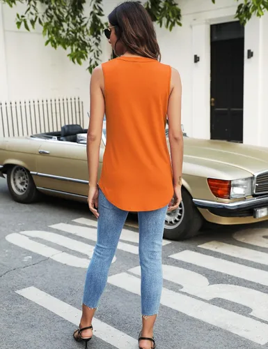 Miniatura 9 de Newchoice Camisetas sin mangas para mujer, cuello en V, sin mangas, para verano, holgadas, elegantes y casuales