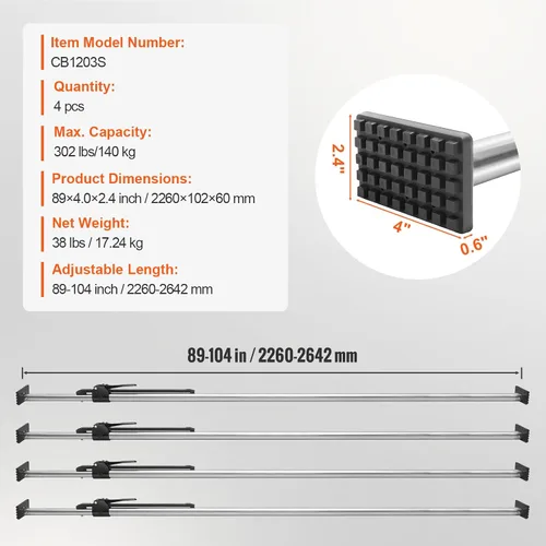 Miniatura 7 de VEVOR Barra de carga, Barra de carga dentada ajustable de 89" a 104", Barra estabilizadora de carga de acero resistente con capacidad de 309 lbs