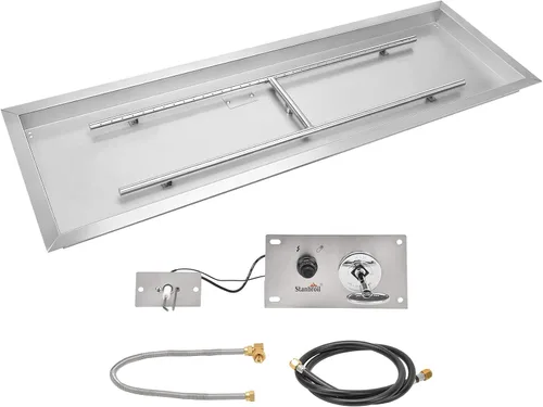 Stanbroil Fogata empotrable de 24 x 8 pulgadas con quemador y todos los accesorios requeridos, repuesto de fogata de gas para exteriores, versión de
