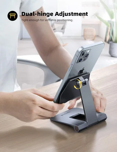 Miniatura 2 de Lamicall Escritorio ajustable de metal de aluminio para teléfono celular, soporte plegable de metal de aluminio resistente para teléfono de Gris