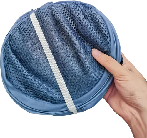 Miniatura 5 de Aplter Cesta de malla desplegable para ropa sucia para crucero, cesta plegable para ropa sucia con asas, bolsillo lateral, color azul ceniza