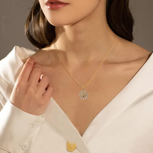 Miniatura 5 de Collar de girasol chapado en oro de 14 quilates para mujeres, adolescentes y niñas, regalo de girasol de amistad para mamá, novia, collar de flores