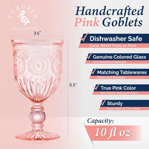 Miniatura 2 de Copas de vino rosa, juego de 6 copas rosadas hechas a mano con vidrio rosa (no pintado ni recubierto) asegurando que tu cristalería sea apta