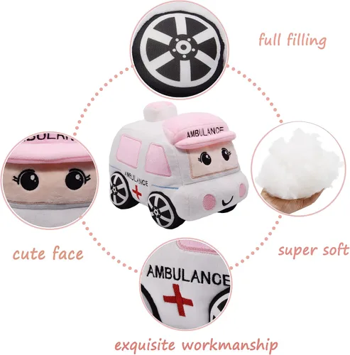 Miniatura 3 de Juguete de Carro de Ambulancia de Peluche Suave Camión Blanco Súper Lindo Peluche Excelentes Regalos para Niños o Fiesta de Cumpleaños 10.6 Pulgadas