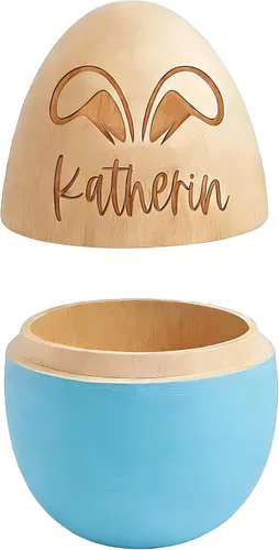 Miniatura 6 de Artsadd Huevo de Pascua de madera personalizado – Huevo de madera grabado con láser personalizado para niños y niños pequeños, relleno de cesta
