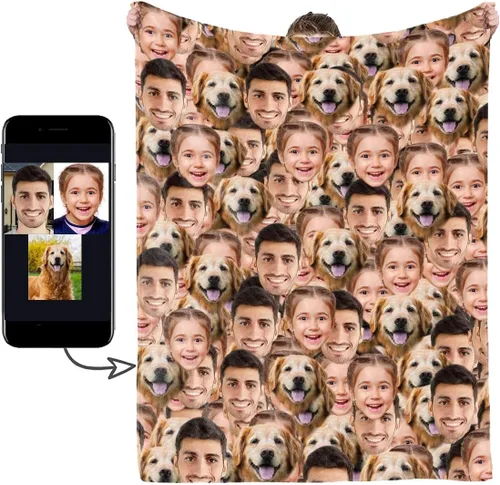 Miniatura 6 de Manta personalizada con foto de cara, manta personalizada con características faciales, manta graciosa para sofá, cama, sofá cálida y acogedora