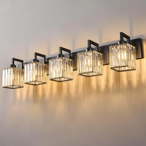 Miniatura 13 de Lámpara de tocador moderna de 2 luces de níquel cepillado, lámpara de tocador de cristal, luz de pared de baño, accesorios de iluminación de baño