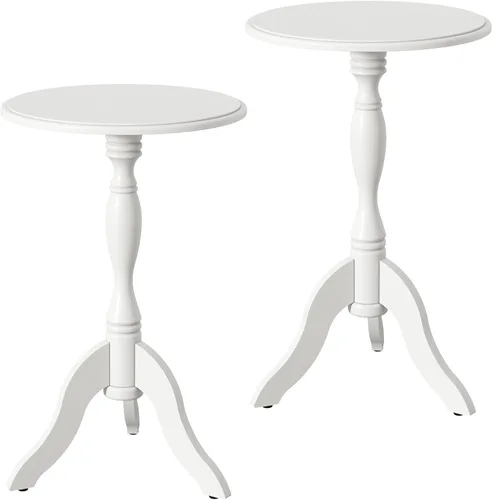 Miniatura 15 de HLR Mesa auxiliar redonda pequeña, mesas auxiliares laterales con pedestal de madera, mesita de noche vintage para sala de estar, dormitorio, Negro