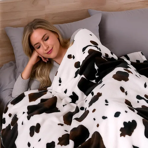 Miniatura 5 de Cozy Bliss Manta mullida con estampado de vaca para sofá, manta gruesa, suave y cálida de forro polar que no desprende para decoración occidental