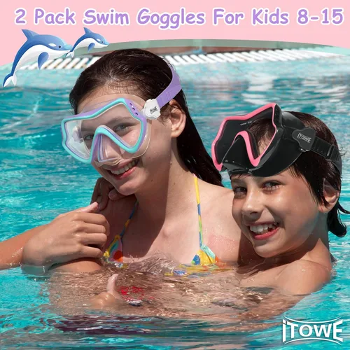 Miniatura 7 de Gafas de natación para niños con cubierta de nariz para jóvenes de 8 a 15 años, antivaho HD Visión Gafas de piscina gafas de natación de agua Rosa