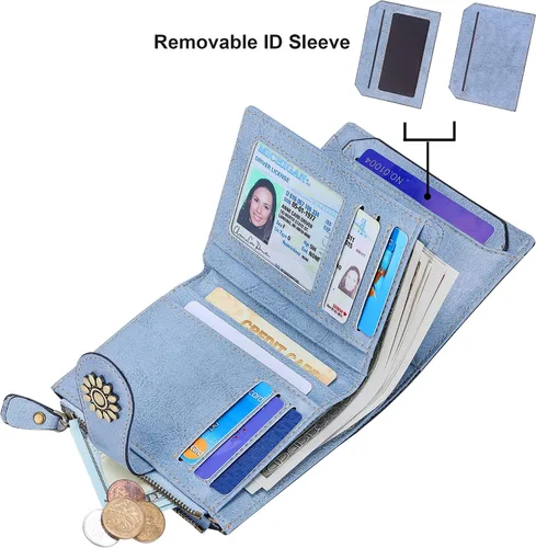 Miniatura 2 de Lavemi Cartera de piel para mujer, pequeña, compacta, con bloqueo RFID, para tarjetas de crédito, con bolsillo con cremallera