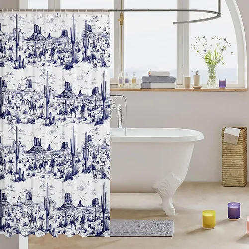 Miniatura 3 de Cortinas de ducha de vaquero occidental, cortinas de baño rústicas para niños, niñas y hombres, cortinas impermeables retro de estilo rústico con 12