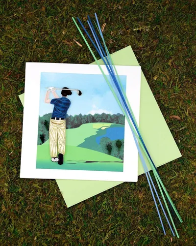 Miniatura 2 de Quilling Card Tarjeta de felicitación de golfista hecha a mano – Tarjeta en blanco de 6 x 6 pulgadas con sobre, verificado de comercio justo