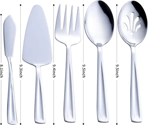 Miniatura 3 de GoGeiLi - Juego de utensilios de servir de 5 piezas de acero inoxidable, incluye servidor de pastel, cuchara de servir, cuchara de servir, cuchara