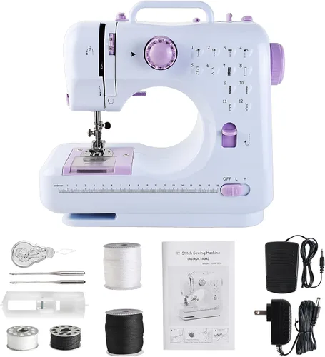 Miniatura 9 de Máquina de coser para principiantes y niños, mini máquinas de coser portátiles con 12 patrones de puntada incorporados, pedal de pie de 2