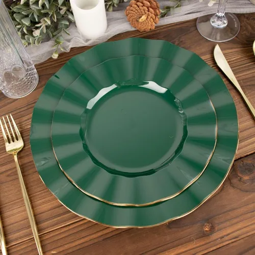 Miniatura 179 de Tableclothsfactory Paquete de 10 platos redondos de plástico negro de 6 pulgadas para ensalada de postre, platos desechables con borde ondulado