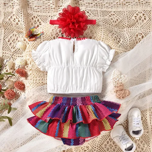 Miniatura 7 de HINTINA Conjunto de ropa de fiesta de Cinco de Mayo para bebé niña mexicana bordados florales
