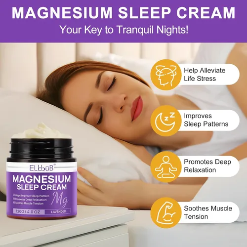 Miniatura 2 de Crema de magnesio para dormir - Enriquecida con aceite de almendras, lavanda y vitamina E para una relajación profunda - Loción de magnesio natural