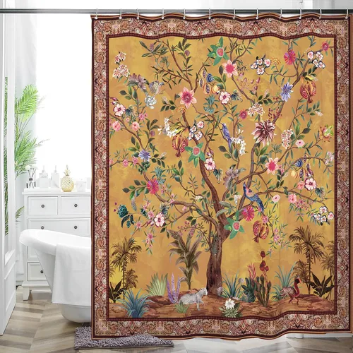 Miniatura 13 de Cortina de ducha bohemia, tela de poliéster repelente al agua con estampado floral bohemio para decoración de baño, 72 x 72 pulgadas