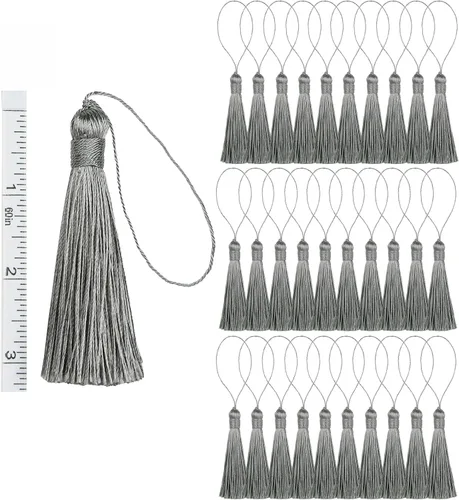 Miniatura 10 de 30 borlas de costura hechas a mano para manualidades, borlas suaves y sedosas de 5.7 pulgadas con lazo de cordón de 2.6 pulgadas para decoración