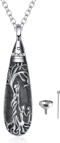 Miniatura 122 de Collar con colgante de urna de cenizas de cremación y árbol de la vida para mujer, plata de ley US1