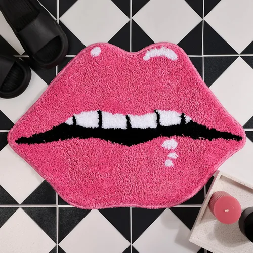 Miniatura 12 de Panstar Alfombra de baño de labios rojos, bonita y divertida alfombra de baño con forma de labios mordedores, antideslizante, absorbente, alfombra