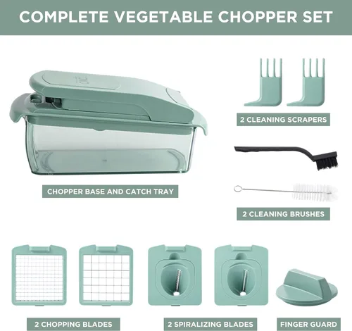 Miniatura 6 de ook with Color - Picador multifuncional de verduras 11 en 1 con recipiente, picador de alimentos para picar, picar, rebanar, juliana y espiralizar