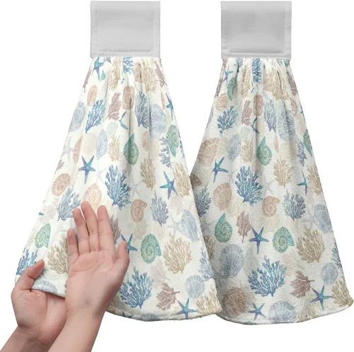 Miniatura 38 de Juego de 2 toallas de cocina colgantes de hojas tropicales de verano, color verde, hojas de palmera, con bucles para colgar, suaves y absorbentes