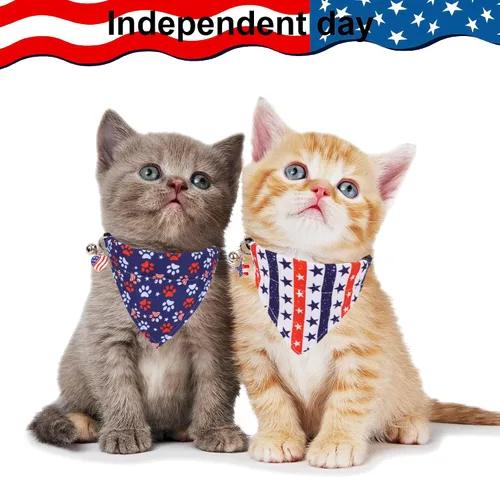 Miniatura 3 de ADOGGYGO Collares de gato con bandera americana separables con bandana extraíble, collar de bandana ajustable del 4 de julio para gatos y gatitos
