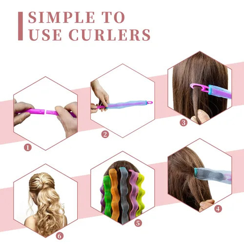 Miniatura 4 de 30 rulos de pelo sin calor, rizadores ondulados, rizadores de pelo sin calor, rizadores en espiral para cabello corto y mediano (9.8 pulgadas/9.8 in)