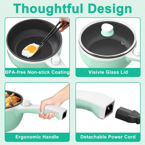Miniatura 7 de Dezin Cocina eléctrica mejorada, sartén antiadherente, mini olla eléctrica para fondue de 1.5 litros para queso, salteado, asado, vapor con ajuste