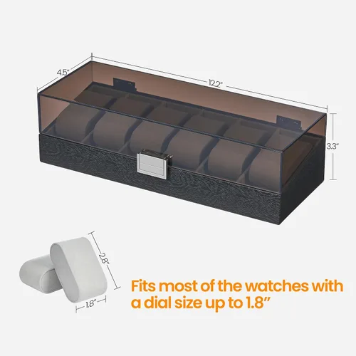 Miniatura 7 de Hzuaneri Caja de reloj, regalos de Navidad, caja de reloj de 6 ranuras con tapa acrílica grande, almohadas de reloj extraíbles, organizador, regalo