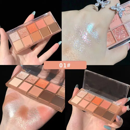 Miniatura 4 de Paleta de sombra de ojos de 10 colores, sombra de ojos mate y purpurina, maquillaje de textura aterciopelada, paleta de sombra de ojos desnuda