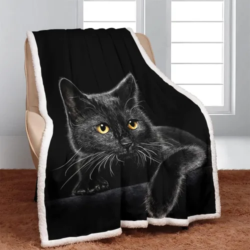 YISUEMEI - Manta Sherpa de gato negro, suave y afelpada, linda manta de forro polar para adultos y amantes de los gatos, 60 x 80 pulgadas