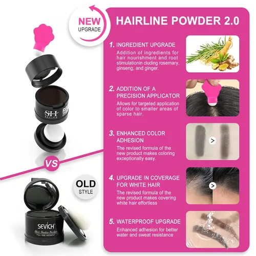 Miniatura 8 de Polvo para Línea de Cabello Sevich 2.0, Oculta Instantáneamente la Pérdida de Cabello, Polvo para Toque de Raíces, Sombra de Cabello para Mujeres