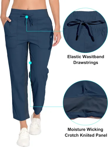 Miniatura 3 de Little Donkey Andy Pantalones capri ligeros para mujer, elásticos, de secado rápido, cintura elástica con cordón para senderismo