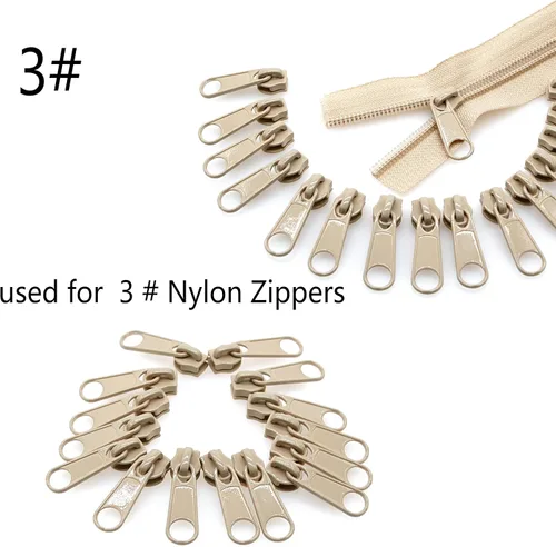 Miniatura 3 de Leekayer 50 tiradores beige #3 para cremalleras de bobina de nailon, deslizadores de cremallera de metal para chaqueta, equipaje, bolsas, bolsas a