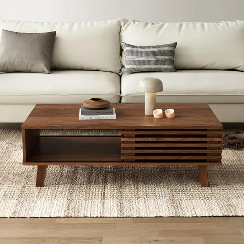 Miniatura 7 de Furniway Mesa de Centro Moderna de Mediados del Siglo, Mesa de Centro de Madera con Almacenamiento, Mesa de Estilo Rústico para Sala de Estar