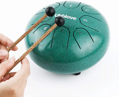 Miniatura 2 de Ubblove Tambor de lengua de acero para niños: 8 notas de 6 pulgadas clave de C Metal Steel Drums Instrumento con bolsa para meditación, yoga, Verde